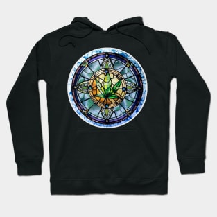 420 April 20 Cannabis leaf sacred religious stained glass blue batik Hoodie